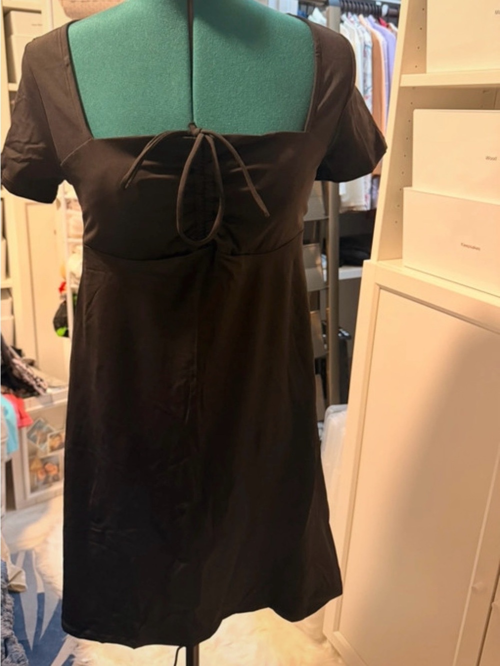 Halara Black Square Neck Dress Built-In Padded Bra Size L NWT